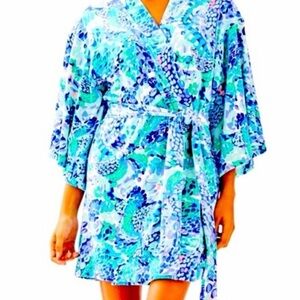 Lilly Pulitzer Blue and Green Floral Bathrobe
